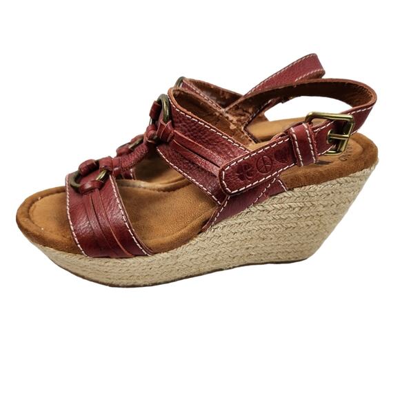 Lucky Brand Wedge Sandal Sz 7.5 Femi Sandal Red Leather Platform - Picture 12 of 13